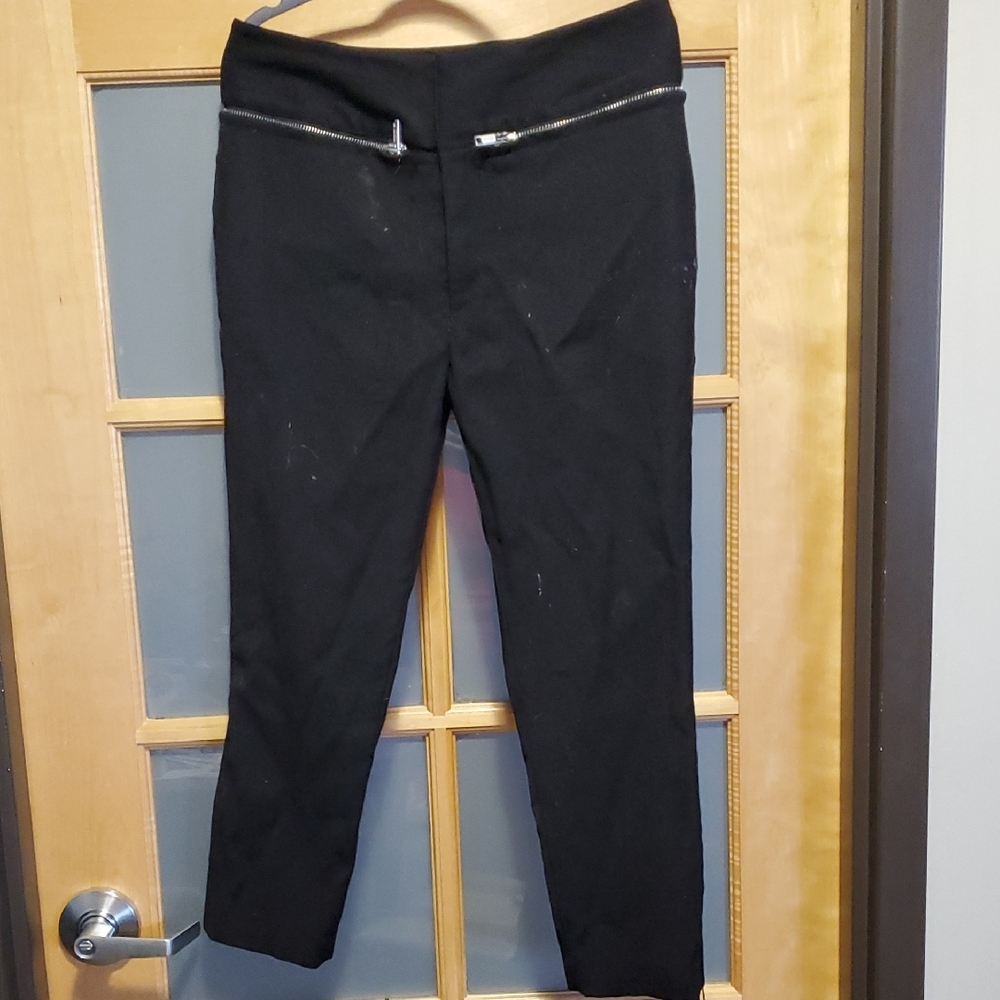 MS MIN Black Thick Wool Pants with Zipper Detail